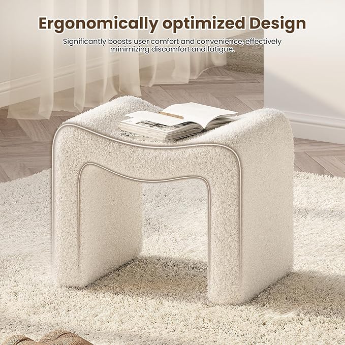 ZYKZYK Ottoman Vanity Seat, Plush Velvet Backless Stool and Small Foot Rest, Modern Accent Seating for Bedroom, Makeup Table or Living Room, White