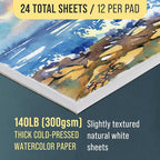 U.S. Art Supply 9" x 12" Premium Heavyweight Watercolor Paper Pad, Pack of 2 (12 Sheets Each), 140lb (300gsm) - Cold Pressed, Acid-Free, Wet, Water Color Paper - for Artists, Students