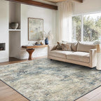 GENIMO Washable Area Rugs for Living Room, 10x12 Modern Non Slip Rugs, Low Pile Lightweight Soft Print Rug for Bedroom, Dining Room, Home Office, Blue Grey Beige