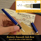 BEILUNER Blue Personalized Fountain Pen,Stunning Luxury Lacquer,24K Gilded Nib(Fine),Gorgeous 24K Gold Finish, Ink Converter,Fancy Gift for Men&Women-Elegant, Graduation,Nice Pens for Writing