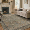 GENIMO 8x10 Area Rugs for Living Room, Machine Washable Non Slip Vintage Rugs, Low Pile Lightweight Chenille Print Rug for Bedroom, Dining Room, Home Office, WarmTaupe
