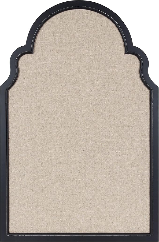 Kate and Laurel Hogan Farmhouse Framed Arch Fabric Pinboard, 24 x 36, Black, Decorative Bulletin Board with Moroccan Arch and Linen Fabric Pinning Surface for Wall