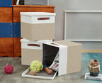 DECOMOMO Storage Basket with Lid, Storage Cubes with Handles, Fabric Box with Lid (Beige and White, 11” / 3 Pack)