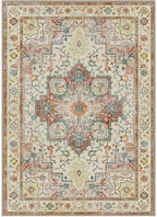 GENIMO 8x10 Area Rugs for Living Room, Machine Washable Non Slip Vintage Retro Rugs, Low Pile Lightweight Chenille Print Rug for Bedroom, Dining Room, Home Office,Floral Blossom
