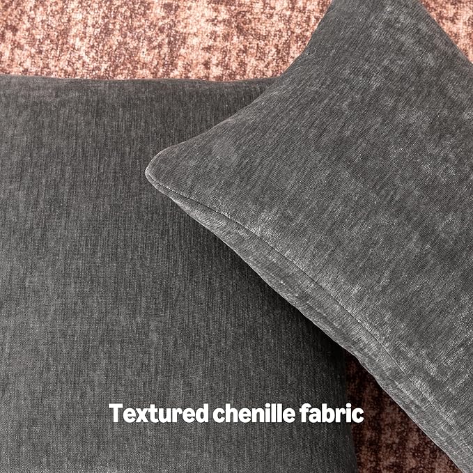 Amazon Basics Chenille Throw Pillow Covers, Home Decor Lumbar Cushion Cover for Bedroom Living Room Couch Bed, 12" W × 20" L, Dark Gray