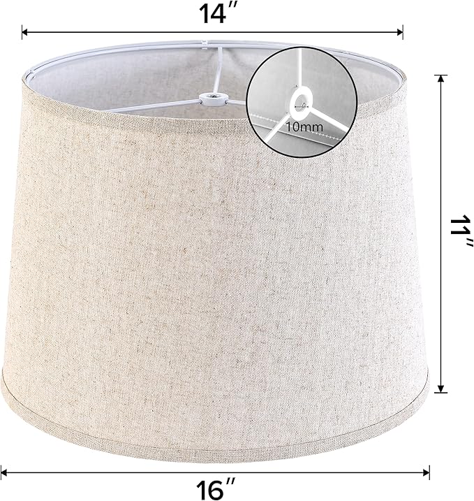 Drum Lamp Shade Large Beige 1 Pack, 14"To×16"Bottom ×11"High(Spider), Modern Farmhouse Lamp Shades for Floor&Table Lamps Replacement Living Room/Bedroom，Required Assembly，By GO&SO