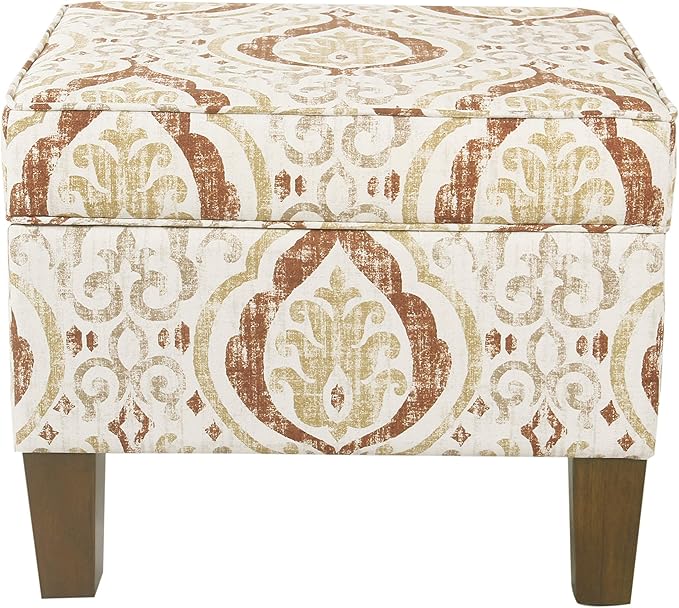 Spatial Order Square Ottoman - Burnt Orange and Cream Medallion