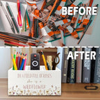 XPH Wildflower Nursery Decor Pen Pencil Holder Organizer for Desk, Girl Nursery Decor, in a Field Full of Roses She Is a Wildflower Wooden Box Sign for Girly Room Bedroom Desk Tabletop Decorations