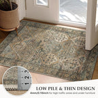 GENIMO 4x6 Area Rugs for Living Room, Machine Washable Non Slip Vintage Rugs, Low Pile Lightweight Chenille Print Rug for Bedroom, Dining Room, Home Office, Warm Taupe