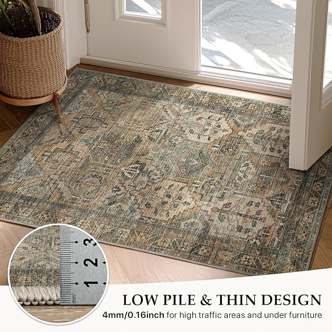 GENIMO 2x10 Runner Rugs for Hallway, Machine Washable Non Slip Vintage Rugs, Low Pile Lightweight Soft Print Rug for enrtyway, Corridor, Home Office, Kitchen, Warm Taupe