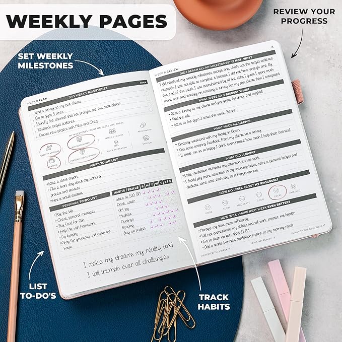 Clever Fox Ultimate Achiever’s Goal Planner - Focus & Productivity 90 Day Journal. Undated Daily Weekly Monthly Planner Organizer & Hourly Schedule Notebook - Hardcover, A5 Size, Rose Gold