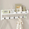AMBIRD Wall Hooks with Shelf, 26.57 Inch Entryway Wood Coat Hooks for Wall, Coat Rack Wall Mount with 5 Dual Hooks 3 Key Hooks Mail Organizer and Key Rack Holder (White)