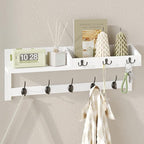 AMBIRD Wall Hooks with Shelf, 26.57 Inch Entryway Wood Coat Hooks for Wall, Coat Rack Wall Mount with 5 Dual Hooks 3 Key Hooks Mail Organizer and Key Rack Holder (White)