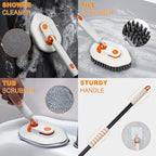 Calzzle Bathroom Scrub Brush with Long Handle, 3-in-1 Tub and Tile Cleaner with 5 Replaceable Heads for Shower, Floor & Wall Cleaning