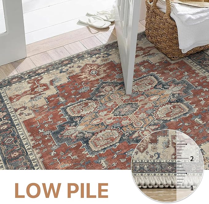 GENIMO 2'6''x8 Runner Rugs for Hallway, Machine Washable Non Slip Vintage Rugs, Low Pile Lightweight Soft Print Rug for enrtyway, Corridor, Home Office, Kitchen, Bordeaux