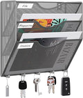EasyPAG Hanging Wall File Organizer with Key Hooks, 3 Pocket Wall Mounted Mail Organizer, Vertical Folder Holder with Nametag Label, Paper Storage Magazine Rack for Office Home School, Silver