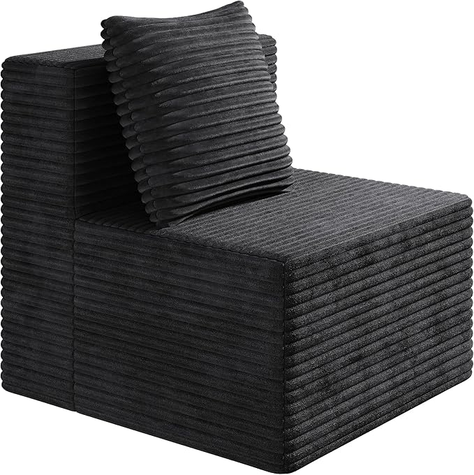 WLIVE 32'' Boneless Couch for Living Room, Modular Sectional Sofa, Cloud Memory Foam Couch L Shape with Chaise, Black