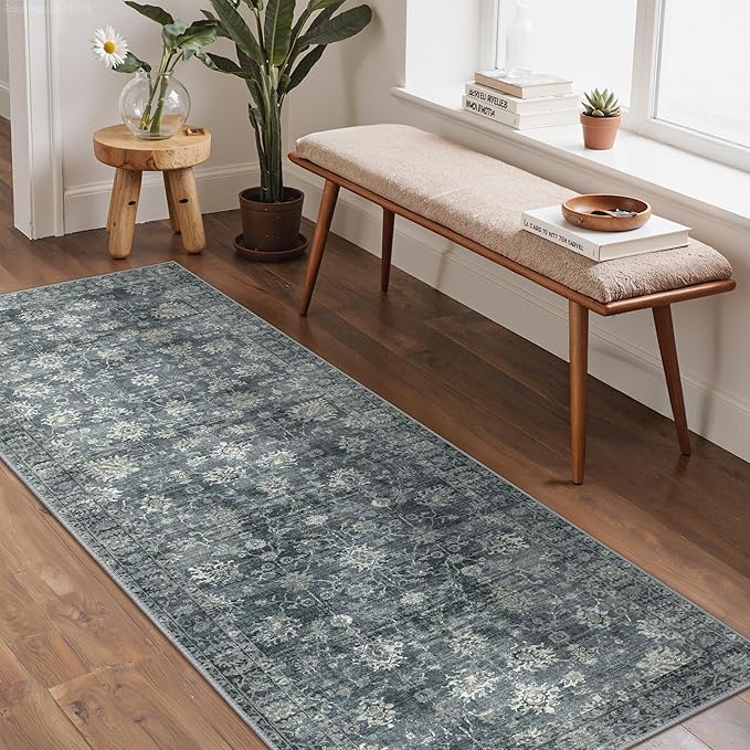 GENIMO Runner Rug 2'6''x8 Non Slip Machine Washable Vintage Hallway Runner Rug, Low Pile Lightweight Rugs for Entryway, Hallway, Kitchen and Corridor, Ashen Taupe