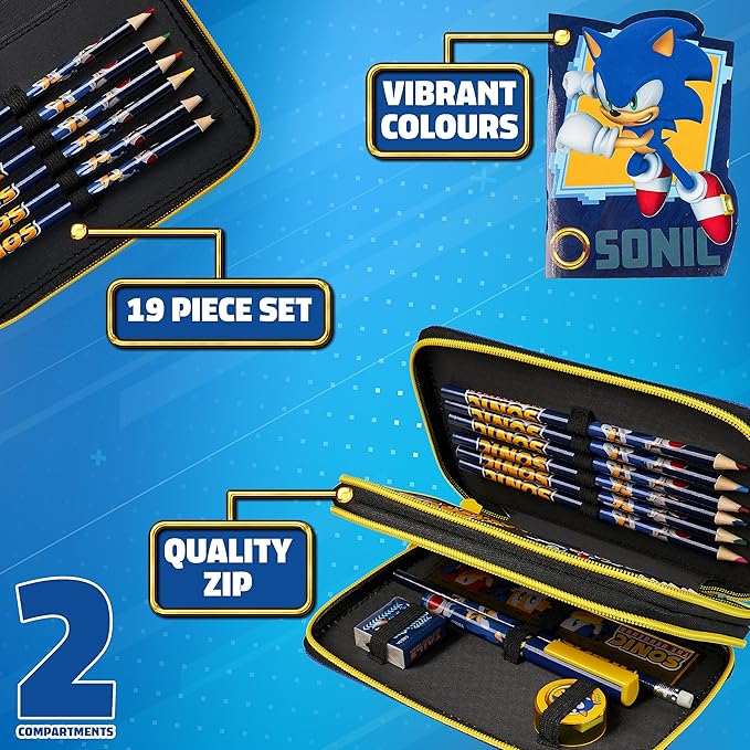 SONIC THE HEDGEHOG Pencil Case for Kids Stationery Set Pens Colored Pencils Mini Notebook School Supplies Gamer Gifts for Boys