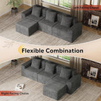 WLIVE 110'' Boneless Couch for Living Room, Modular Sectional Sofa, Cloud Memory Foam Couch L Shape with Chaise, Grey