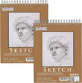 U.S. Art Supply 8"x10" Top Spiral Bound Sketch Book, 2 Pack, 100 Sheets Each, 60lb (100gsm), Acid-Free, Artist Sketchbook, Drawing Pad for Adults & Students