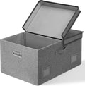 Graciadeco 75 Quarts Extra Large Decorative Storage Bins with Lids, 1 Pack Gray Collapsible Storage Bins with Lids, Stackable Storage Bins Decorative Box Storage With Lid Extra Large
