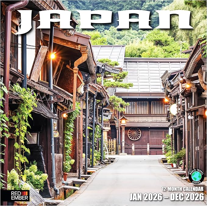 RED EMBER Japan 2026 Wall Calendar 12 Month | 12" x 24" Open | Thick & Sturdy Paper | Holiday Gift | Travel Calendar 2026