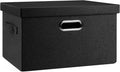 Graciadeco Medium 15" 21 Quart Collapsible Stackable Storage Bins with Lids, 1 Pack Black Foldable Fabric Closet Storage Boxes with Lids, 4 Handles Heavy-duty Linen Cube Baskets for Bedroom