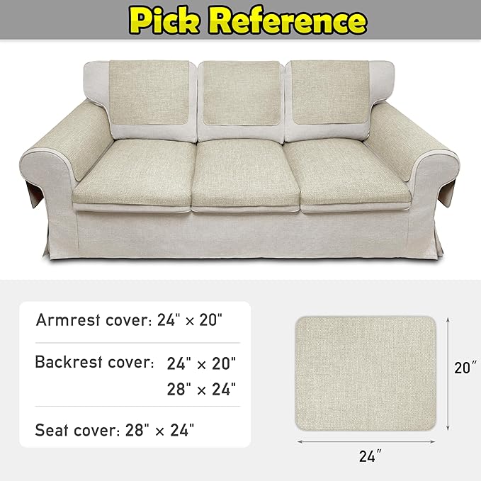 Couch Arm Covers, Waterproof Armrest Cover for Sofa, Armchair, Loveseat, Non-Slip Recliner Arm Cover, Sofa Arm Covers, Headrest Covers, Arm Chair Covers Set of 2 (Beige, 24"×20")