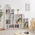 VECELO Wide Bookshelf Set, Fits 9.3" × 10-12.8" Hardcovers, Cube Storage Bookcases, Free-Standing for Living Room, Bedroom, Home Office, 3/4-Tier, 2-Pack, White