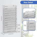 EasyPAG Wall File Holder 10 Tier Mesh Hanging Folder Organizer with Flat Tray Wall Mounted Mail Organizer Magazine Paper Desk Shelf with Nametag Label for Office Home School, Silver