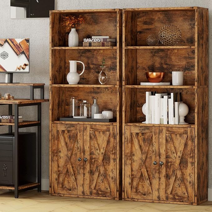 IRONCK Industrial Bookshelves and Bookcases with Doors 11.8 in Depth Floor Standing 5 Shelf Display Storage Shelves Bookcase Home Decor Furniture for Home, Office, Living Room, Bedroom