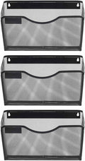 EasyPAG 3 Pack Wall File Organizer with Label Panel, Mesh Hanging File Folder Organizer for Letter/A4 Size Folders, Wall Mounted Vertical Mail Holder for Paperwork, Office, Home, School, Black