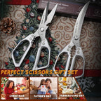 HUUSK Kitchen Scissors Set Silver - Stainless Steel Kitchen Shear, Sharp Meat Scissors Dishwasher Safe, Heavy Duty Poultry Shears, Japanese Cooking Scissor for Food, Christmas Gifts for Men Women