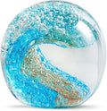 EUSTUMA Hand Blown Glass Figurines Ball Ocean Waves,Paperweight Glass Ball,Home Decor Collectible,Aquarium Decor,Office Decor Ocean Lovers