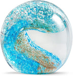 EUSTUMA Hand Blown Glass Figurines Ball Ocean Waves,Paperweight Glass Ball,Home Decor Collectible,Aquarium Decor,Office Decor Ocean Lovers