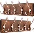 SKOLOO Coat Rack Wall Mounted - Pack of 2, Wooden, Heavy Duty, Rustic Coat Hooks for Wall, Wall Coat Rack with 5 Triple Hooks for Hanging Clothes, Jacket, Hat(Brown & Retro Red)