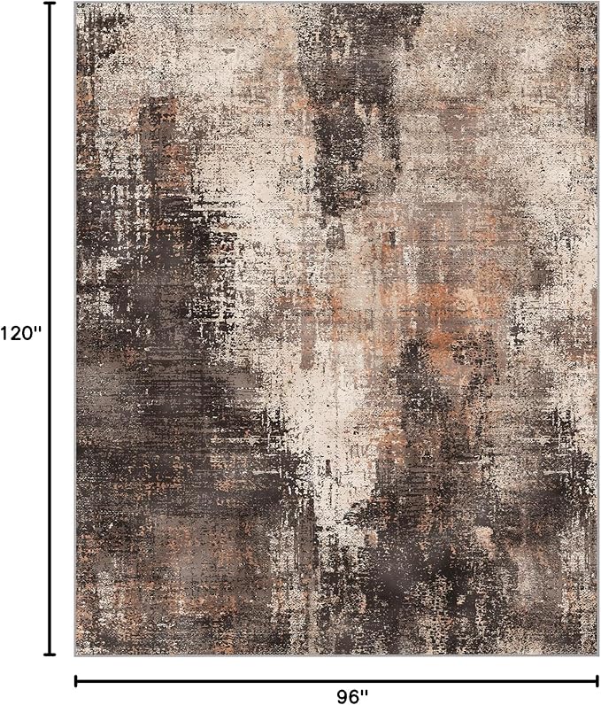 GENIMO Washable Area Rugs for Living Room, 8x10 Vintage Non Slip Rugs, Low Pile Lightweight Soft Print Rug for Bedroom, Dining Room, Home Office, Brown Orange
