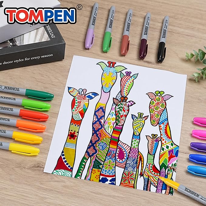 Tompen Permanent Markers,Fine Tip,160 Pack Bulk,16 Assorted Multicolor Colors,Waterproof Permanent Marker with Quick Drying on Valentine's Day card Wood,Plastic,Paper,Metal for Office School Classroom