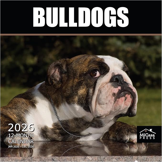MICASA PRESS Bulldogs 2026 Wall Calendar 12 Month | 12" x 24" Open | Thick & Sturdy Paper | Holiday Gift | Cute Puppy Dog Calendar 2026