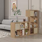 furtble Bookshelf with Storage Bins, 8-Cube Storage Organizer, Modern Wood Open Bookcase, Multifunctional Display Shelf for Living Room, Bedroom, Home Office, Oak