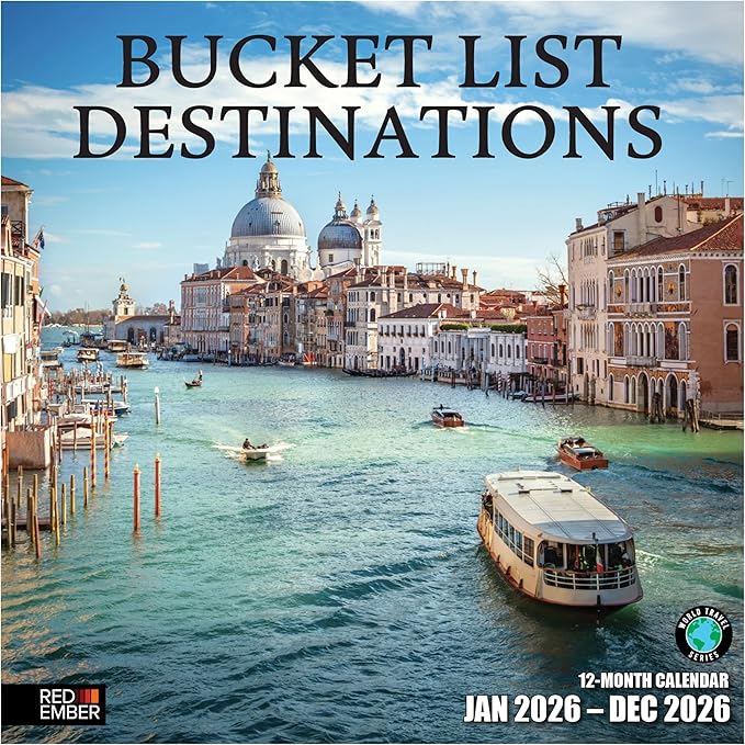 RED EMBER Bucket List Destinations 2026 Wall Calendar 12 Month | 12" x 24" Open | Thick & Sturdy Paper | Holiday Gift | World Travel Calendar 2026