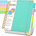Spiral Notebook Journal with Removable Dividers Tabs, 300 Pages Hardcover Leather 5 Subject College Ruled Notebook, 8"x10" Large B5 Lined Journal for Women Men, Spiral Notebooks for Work School, Teal