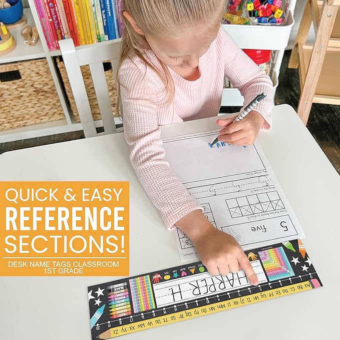 Desk Name Tags for Classroom -25 Student Name Plates for Classroom Kindergarten, Preschool, 1st, 2nd & 3rd Grade, 13x3 Teacher Nameplates for Student Desks, Chalkboard Nametags