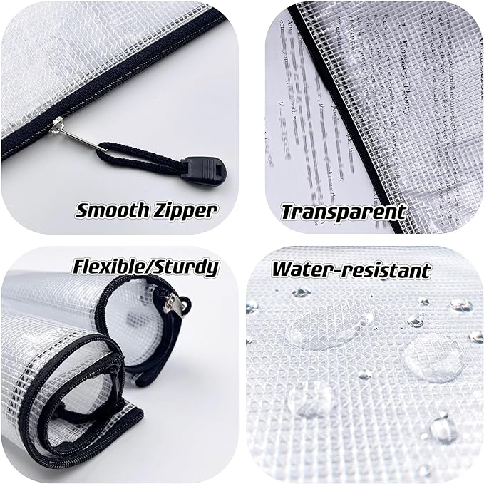 Oaimyy-18 Pcs,Plastic Mesh Zipper Pouch Document Folders Bag Zipper Zip File Folders for Office Supplies, Travel,Organizing Storage (6 Sizes, Black)