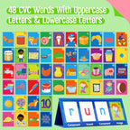 Word Building Desktop Pocket Chart, 48 CVC Words & 50 First Words, Double-Sided Tent Word Builder, Vocabulary Learning Flashcards Set for Kindergarten Reading and Spelling