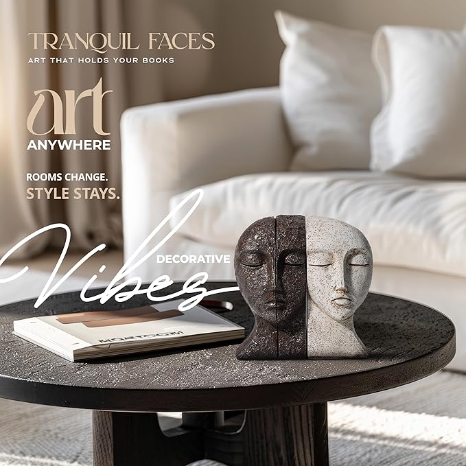 Heavy Duty Book Ends for Shelves - Book Ends for Heavy Books, Book Stopper for Shelves, Bookends for Shelves, Book Ends Unique, Bookends Decorative, Aesthetic Bookshelf Decor, The Tranquil Faces