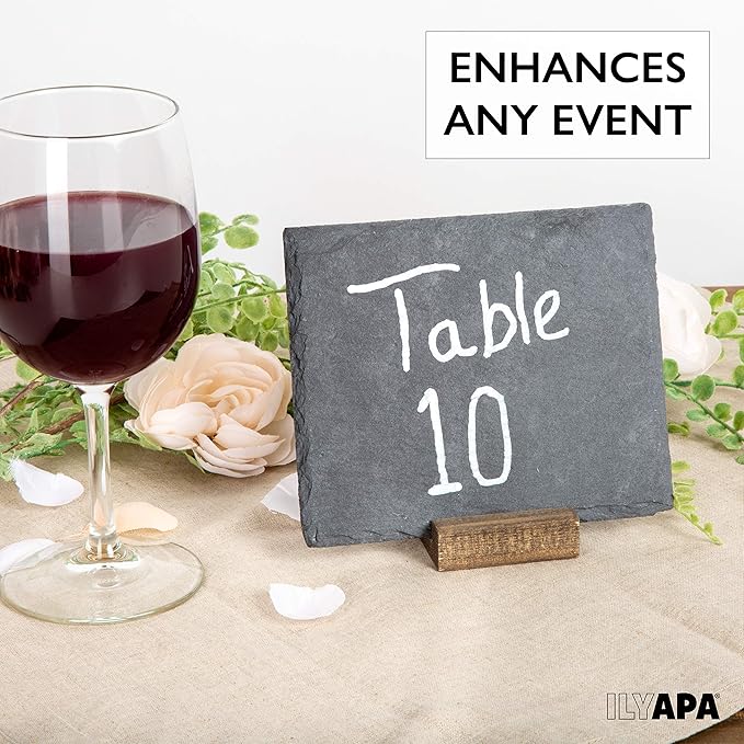 Ilyapa Mini Chalkboard Signs with Stand, 8 Pack - Rustic 5x6 Inch Small Slate Tabletop Chalk Boards with Wood Stands Set, Food Signs for Buffet Table