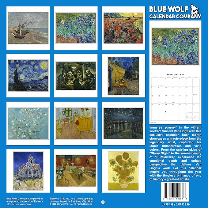 2026 Vincent Van Gogh Artwork Monthly Wall Calendar | Iconic VanGogh Paintings Calendar 2025-2026