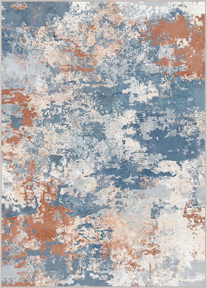 GENIMO Washable Rugs 8x10 Area Rugs for Living Room Bedroom, Modern Lightweight Rug Ultra Soft Indoor Area Rugs 8x10 for Dining Room, Low Pile Carpet with Non Slip Backing, Blue Red